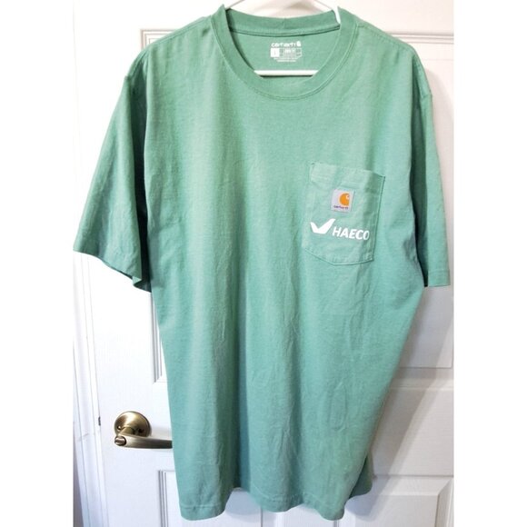 Carhartt Men's L Short Sleeve Light Green T-Shirt HAECO on Pocket - Picture 1 of 8